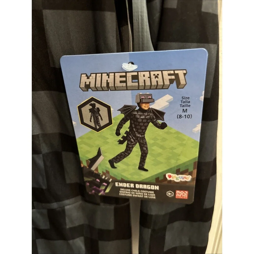 NEW Minecraft Ender Dragon M 8-10 Halloween Kids Costume w/Wings Tail Mask Party